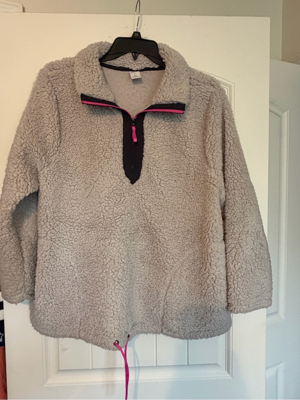 Lane Bryant Cream Sherpa Pullover Hoodie with Pink Trim